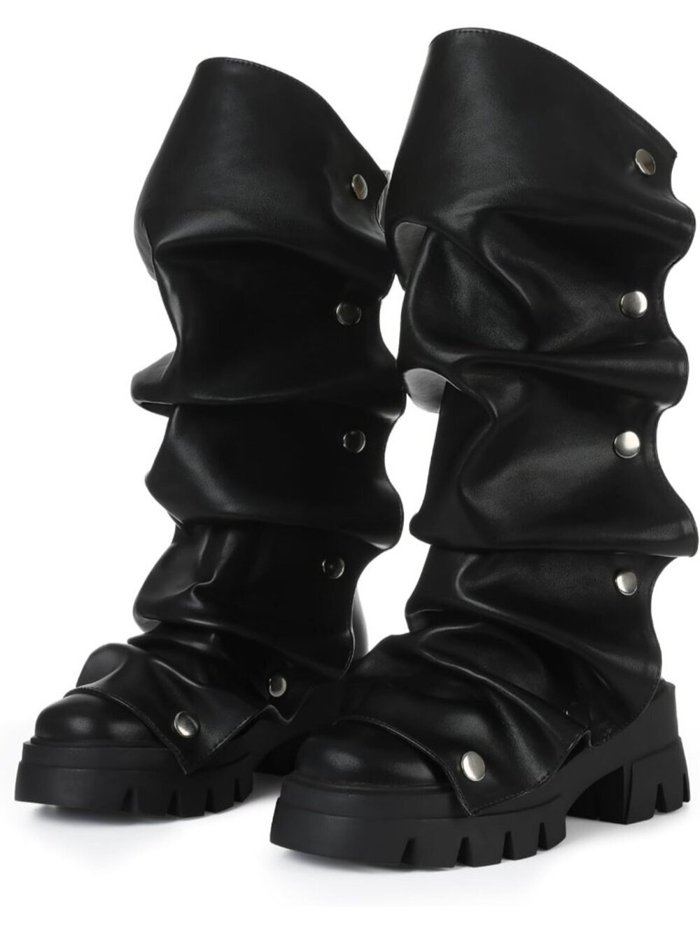 Women's Black Slouchy Boots Fold Over Boots